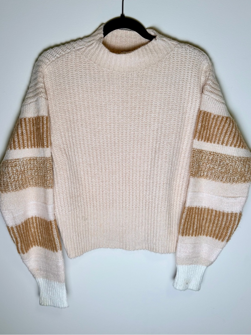 Topshop Cream Sweater with Tan Stripe Sleeves